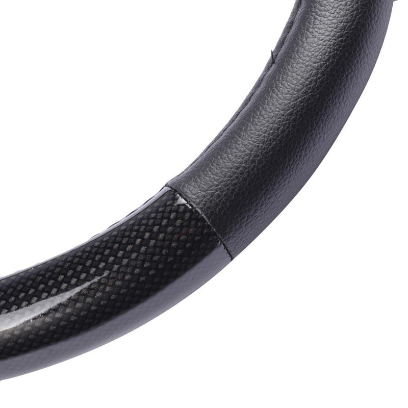  [AUSTRALIA] - Motor Trend Premium Carbon Fiber Steering Wheel Cover Black Vinyl with Carbon Fiber Accent - 13.5"- 14.5" - Hot & Cold Protect