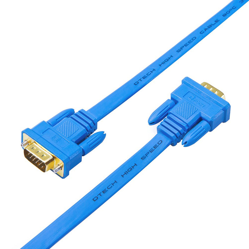  [AUSTRALIA] - VGA Cable Male to Male, DTECH 15 pin Monitor Cord Ultra 10m Long Slim Flat Wire Gold Plated Connector for Computer Projector SVGA Video (32 Feet, Blue) 32ft