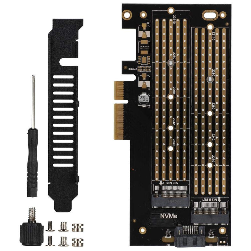  [AUSTRALIA] - PCIE to M.2 SATA NVME Dual Disk Expansion Card , PCI Express to SATA NVMe Expansion Two Discs Card Without Delay Support M.2 SATA and M.2 NVME SSD with LED Work Indicator