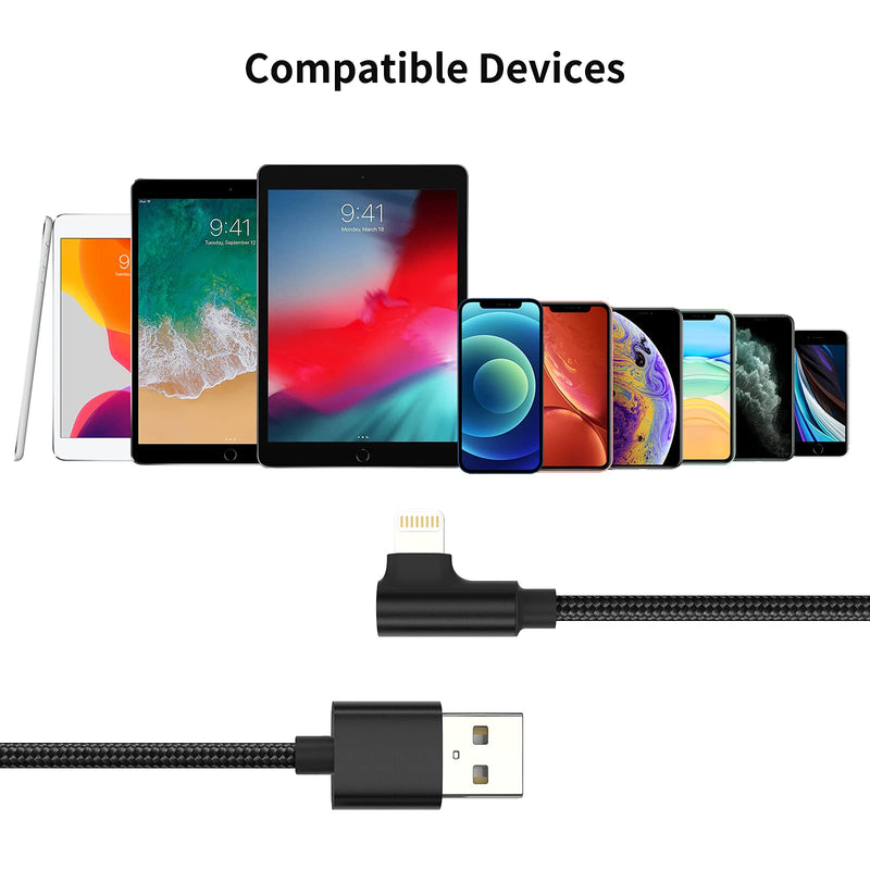  [AUSTRALIA] - 6.6ft Right Angle Lightning Cable Long, 3 Pack Braided Fast Charging USB to iPhone Charger Cord 90 Degree Compatible with Apple iPhone 13 12 11 Pro Max Xs Xr X 5 6 7 8 Plus SE, iPad Air/Mini 6.6 Feet
