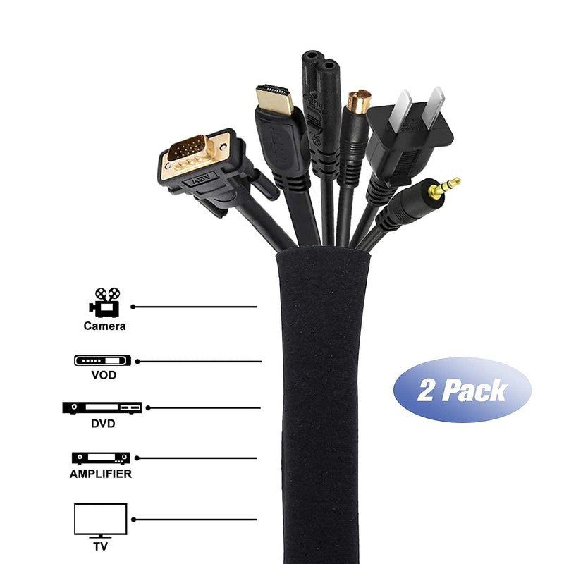  [AUSTRALIA] - JOTO 2 Pack 10.83ft Cuttable & Flexible Cable Management Sleeve Bundle with 2 Pack 19-20 Inch Cord Management System with Zipper
