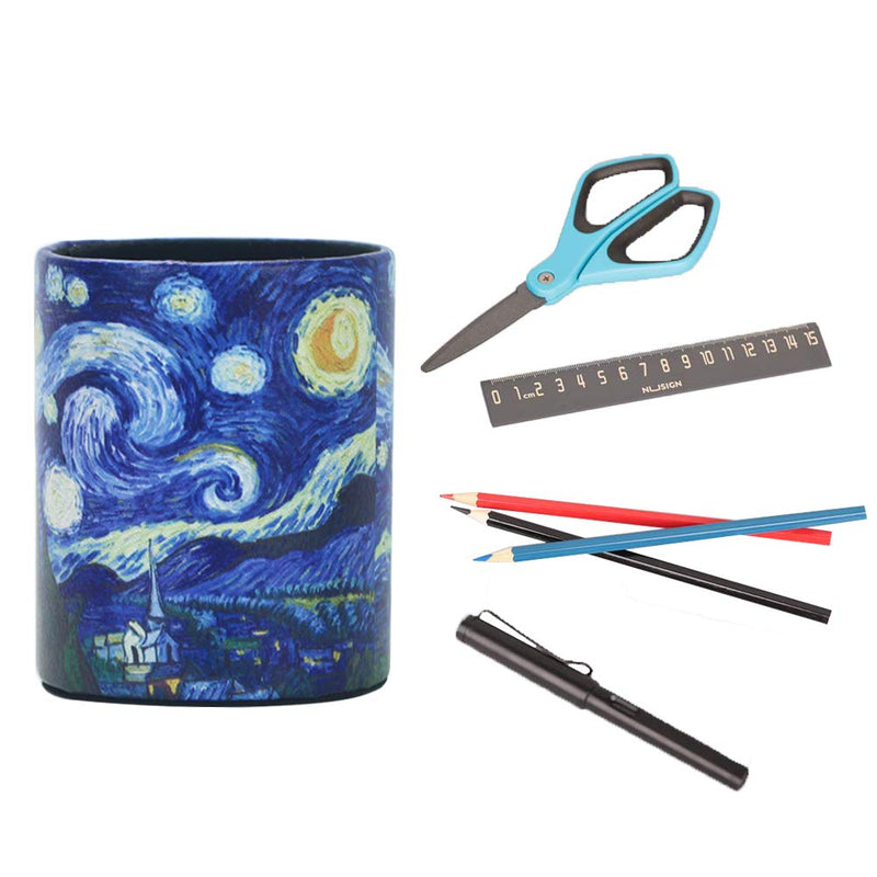 LIZIMANDU PU Leather Pencil Pen Holder,Round Pencil Cup Stationery Desk Organizer Control Storage Box for Home Office Bedroom(1 Pack,1-Starry Sky) 1-starry Sky - LeoForward Australia