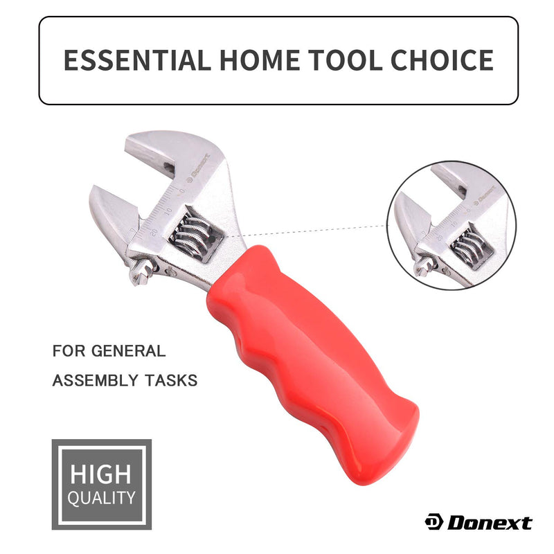 Donext 8 Inch Adjustable Stubby Wrench Professional Hand Tool CR-V Steel Crescent Wrench red rubber wrench - LeoForward Australia