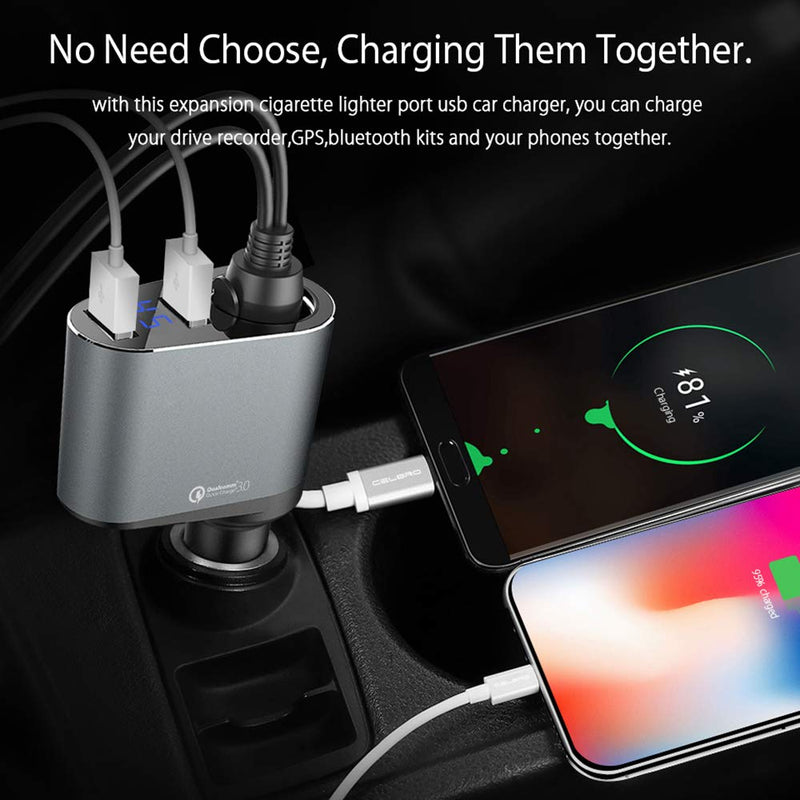  [AUSTRALIA] - Timloon Car Charger Adapter, 60W Cigarette Lighter Socket Splitter, Dual USB Quick Charge 3.0 and 2.4A USB, Voltage Display for iPhone,iPad,Smart Phone,Andriod,Samsung,Dash Cam,GPS (12V-24V) Silver
