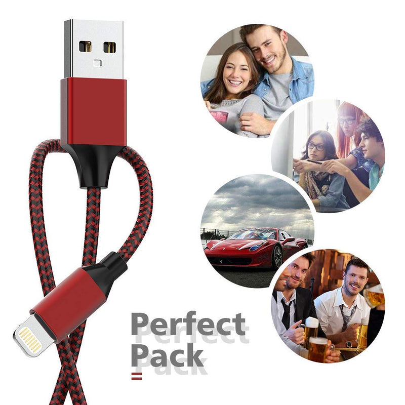 iPhone Charger [MFi Certified] Cable HOVAMP 5Pack[6/6/6/6/6FT] Nylon Braided Fast Compatible iPhone 12Pro/12/11Pro Max and More-Black&Red - LeoForward Australia