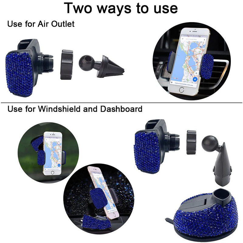  [AUSTRALIA] - SUNCARACCL Bling Car Phone Holder, 360°Adjustable Crystal Auto Phone Mount Universal Rhinestone Car Stand Phone Holder Car Accessories for Windshield Dashboard and Air Outlet (Blue) Blue