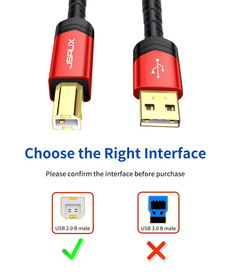  [AUSTRALIA] - JSAUX Printer Cable, 10FT USB Printer Cable USB 2.0 Type A Male to B Male Scanner Cord USB B Cable High Speed for HP, Canon, Epson, Dell, Brother, Lexmark, Xerox, Samsung etc and Piano, DAC Red