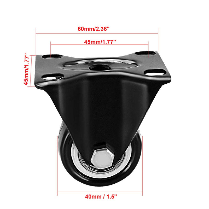  [AUSTRALIA] - uxcell Caster Wheels 1.5" Polyurethane with Top Plate 110LBS Capacity for Furniture Carts Workbench, Black, Pack of 4