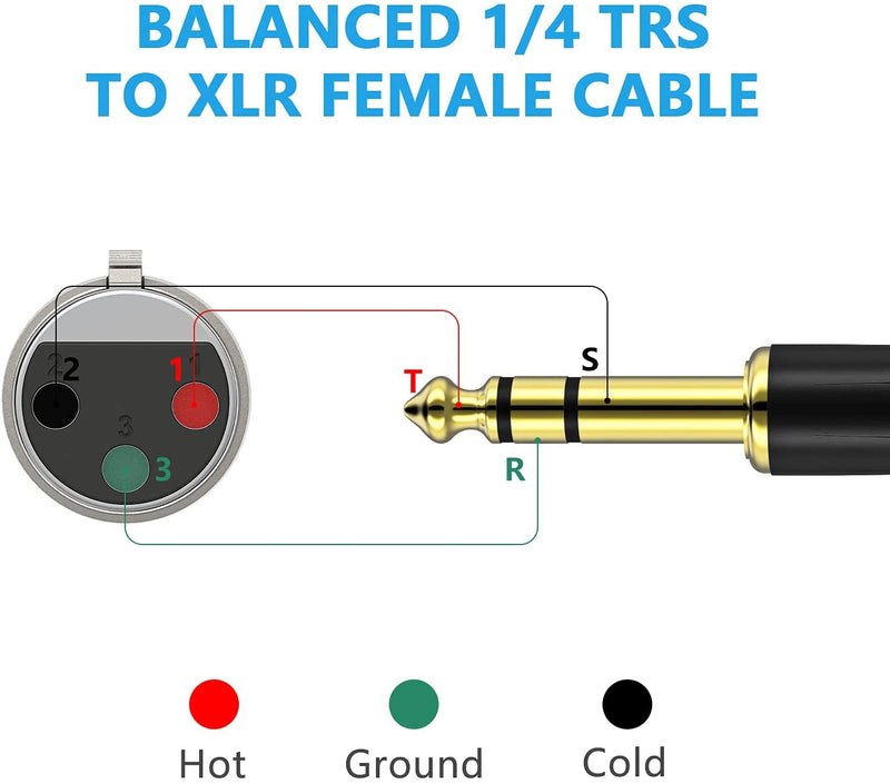  [AUSTRALIA] - EBXYA 1/4'' to XLR Cable, 6.35mm TRS to XLR Female Microphone Cable, Balanced Mic XLR to Quarter Inch Patch Cord, 2 Packs, 3 Feet, Black Black&2 Packs