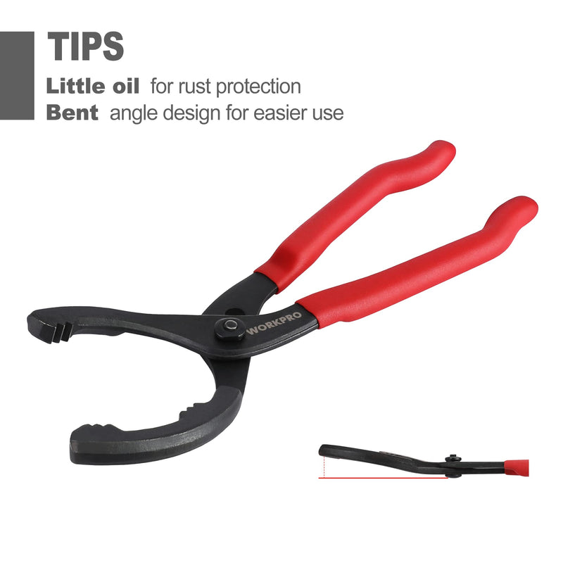 [AUSTRALIA] - WORKPRO 12" Adjustable Oil Filter Pliers, Oil Filter Wrench Adjustable Oil Filter Removal Tool, Ideal For Engine Filters, Conduit, & Fittings, W114083A