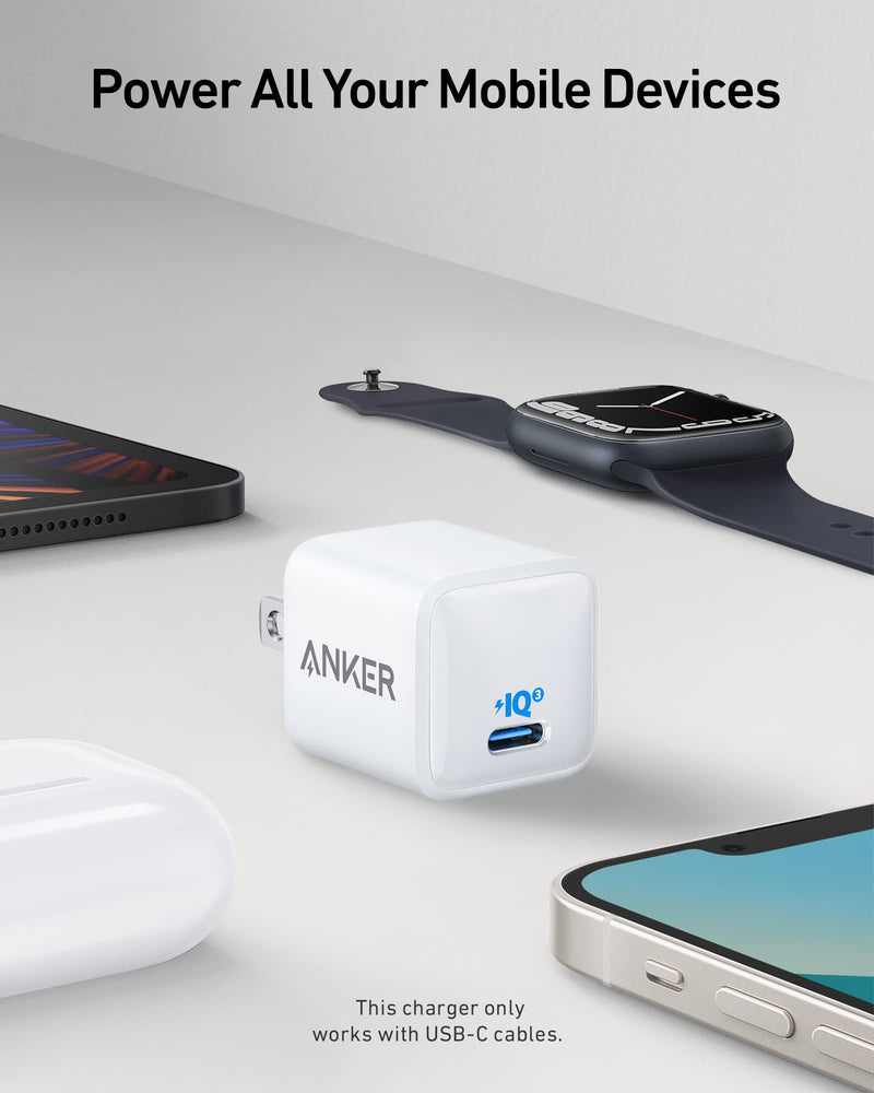  [AUSTRALIA] - USB C Charger 20W, Anker 511 Charger , PIQ 3.0 Durable Compact Fast Charger, Anker Nano for iPhone 14/14 Plus/14 Pro/14 Pro Max/13, Galaxy, Pixel 4/3, iPad/ iPad mini (Cable Not Included)