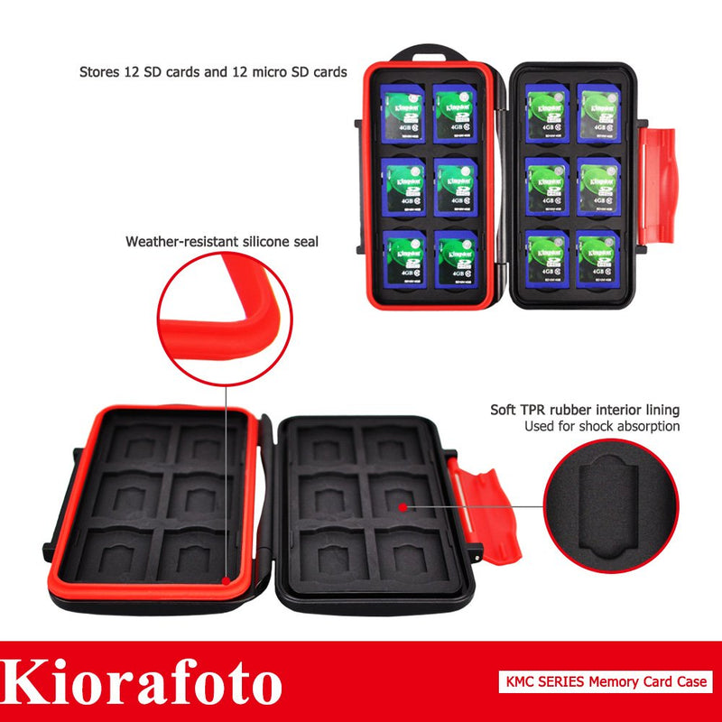  [AUSTRALIA] - Kiorafoto Professional Water-Resistant Anti-Shock Holder Storage SD SDHC SDXC TF Memory Card Case Protector Cover with Carabiner for 12SD Cards & 12 Micro SD Cards for 12 SD + 12 Micro SD