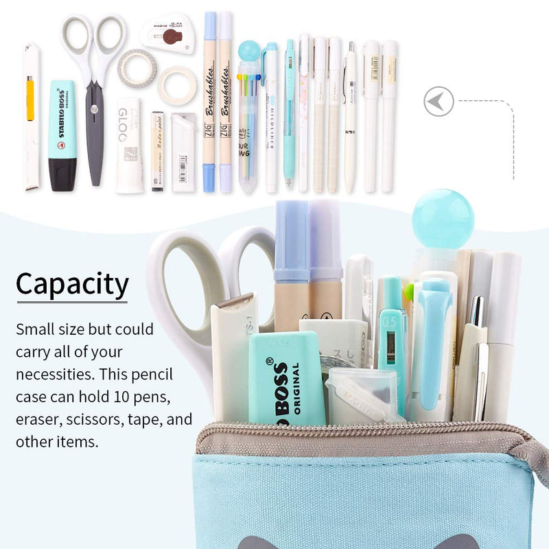  [AUSTRALIA] - EASTHILL Cartoon Cute Cat Pencil Pouch Canvas Pen Bag Standing Stationery Case Holder Box for Student (Blue) Blue-XL