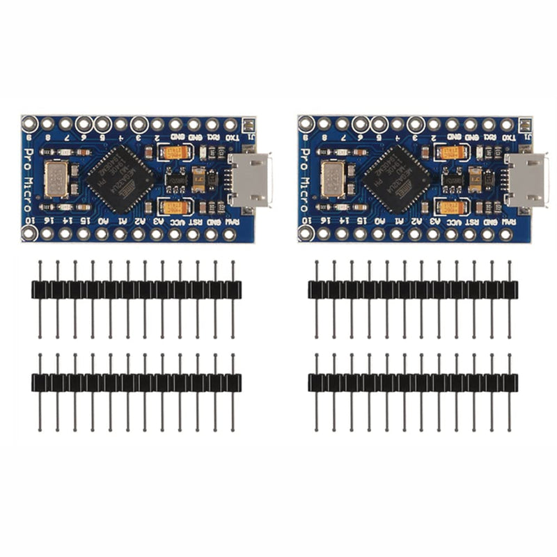  [AUSTRALIA] - AITRIP 2PCS Pro Micro ATmega32U4 5V 16MHz Micro-USB Development Module Board with 2 Row pin Header Compatible ard-uino Leonardo Replace ATmega328 Pro Mini