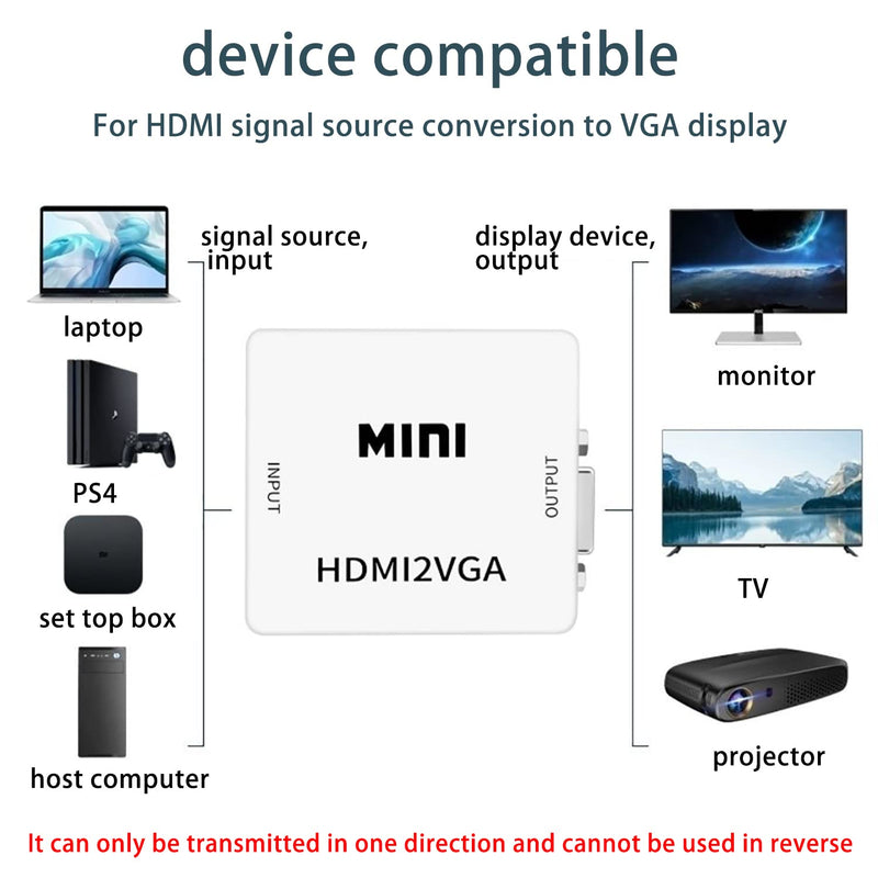  [AUSTRALIA] - cablehome HDMI to VGA Converter,HDMI to VGA Adapter HDMIto VGA Applicable Input Port is HDMI Display only VGA Interface（Optional：av to hdmi,hdmi to av,av to vga,vga to av,vga to hdmi,hdmi to vga）