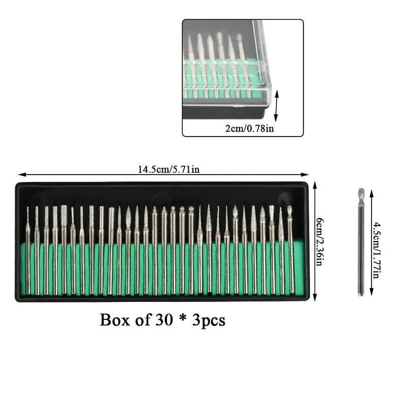 TIMESETL 90 Pcs Diamond Burr Bits Drill Kit for Engraving Carving Rotary Tool, 1/8"(3mm) Shank, for Glass, Gemstone, Metal - LeoForward Australia