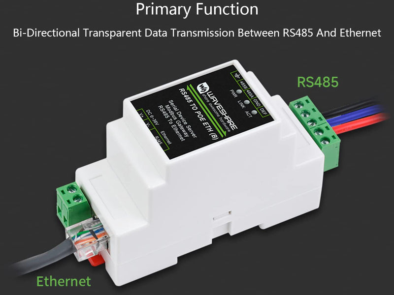  [AUSTRALIA] - Industrial Serial Server RS485 to RJ45 Ethernet Module with POE Function, TCP/IP to Serial, Bi-Directional Transparent Data Transmission Between RS485 and Ethernet, Support Rail-mount, Modbus Gateway RS485 TO POE ETH (B)