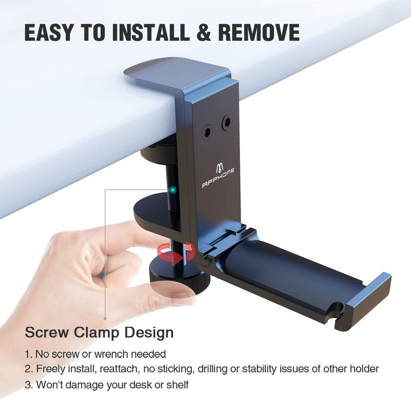  [AUSTRALIA] - APPHOME Headphone Hook Desk, Headphones Stand Under Table Foldable Headset Holder Clamp Hanger Mount, Built in Cable Clip Organizer for PC Gaming, Office, Backpack Bag Purse Hanging Premium Black-One Pack
