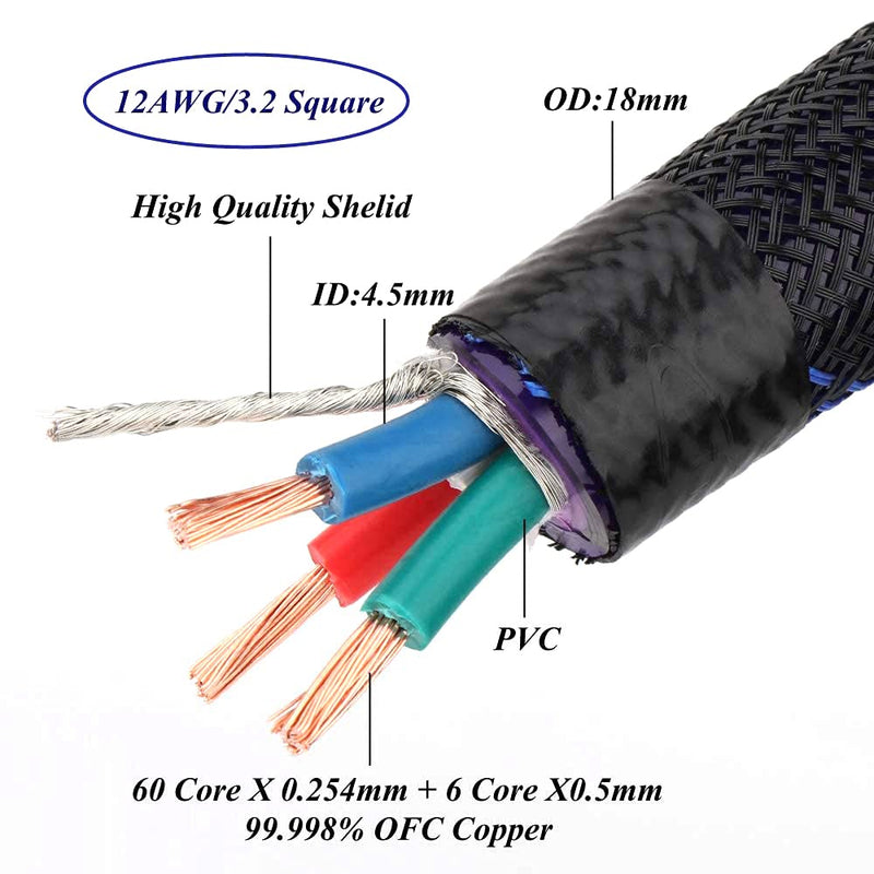 Monosaudio HiFi Audio AC Power Cable, Power Cord with 3-Prong US Version Rhodium Plated Plugs, 12AWG Audiophile Power Cord 125V 15A, Braided Sleeves Power Line (4.9FT/1.5M) 4.9FT/1.5M - LeoForward Australia