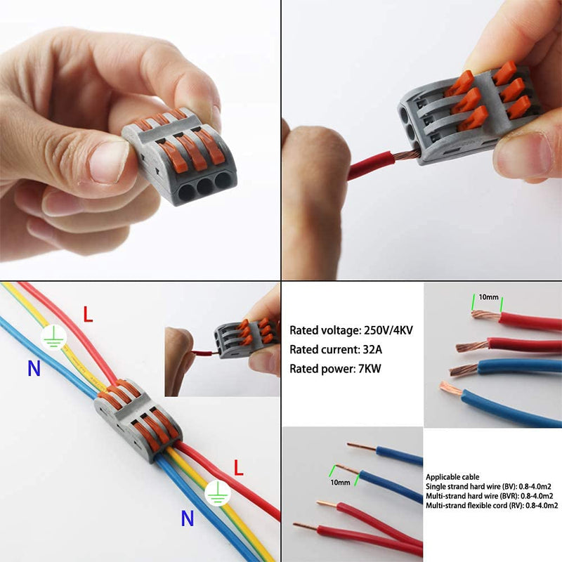  [AUSTRALIA] - Cable connector, CESFONJER SPL-3 connection clamps, quick connection clamp cable connector, with operating lever Bilateral conductor clamp (12 pcs) SPL-3/12 pcs