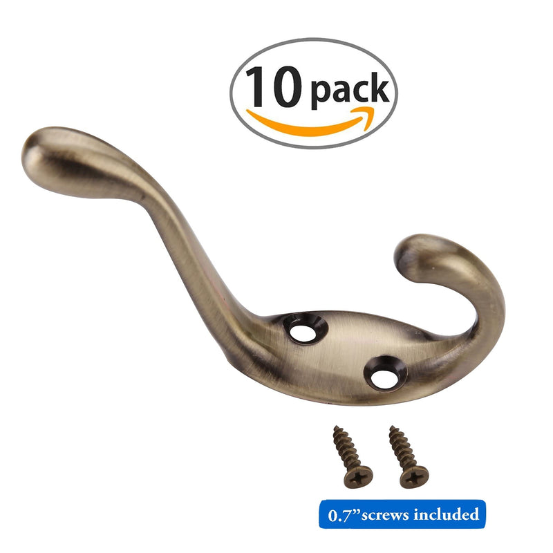 Coat Hooks,Cele Heavy Duty Double Coat Hooks Hardware Wall Mounted Metal Hanging Double Hooks Wall Hooks (Screws Included),Bronze Hooks Hanger-10 Pack Bronze - LeoForward Australia