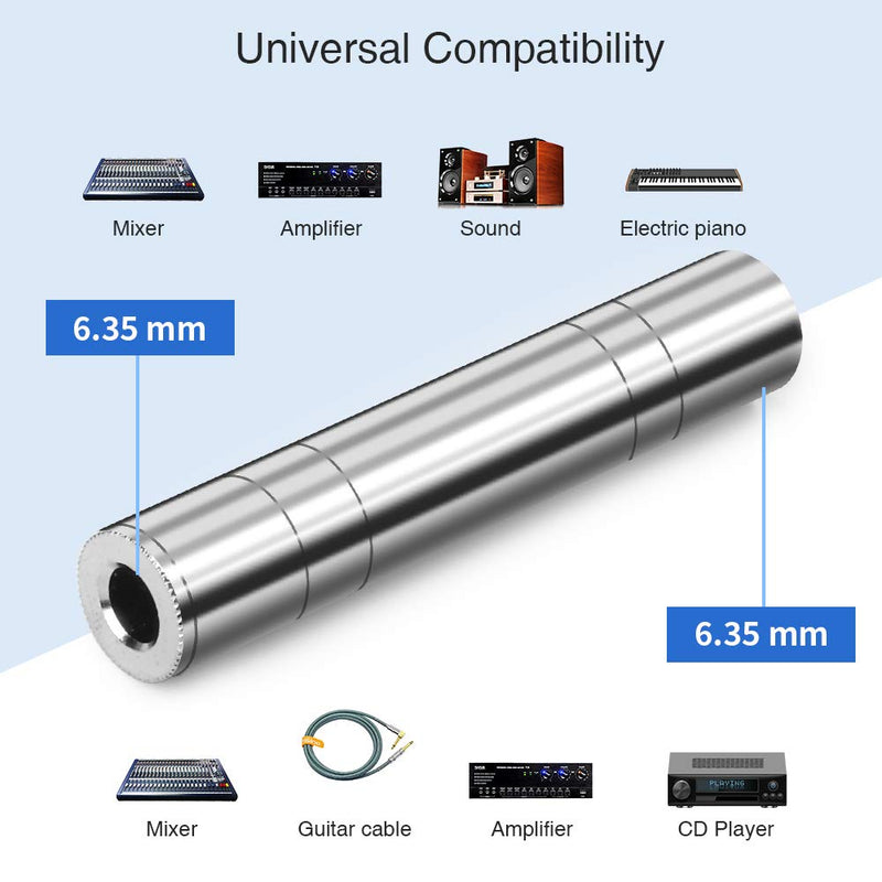  [AUSTRALIA] - Disino 1/4 Inch TRS/TS Female to Female Coupler, 1/4" (6.35mm) Jack Stereo Adapter Joiner, Gender Changer Connectors - 2 Pack