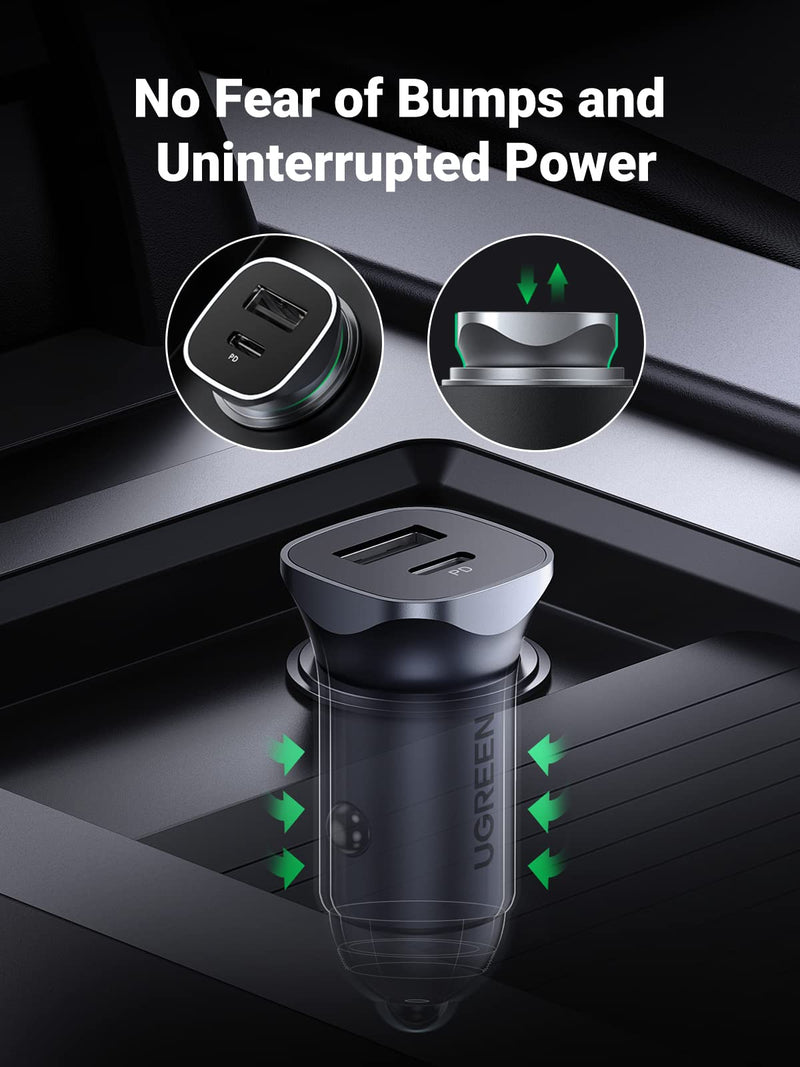  [AUSTRALIA] - UGREEN USB C Car Charger, PD 20W & QC18W Fast Car Charger Adapter, Dual Port Mini USB Car Charger Compatible with iPhone 14/13/12/11/X/8, iPad, Galaxy S23/S22/S21/S20/Note 20, Google Pixel, LG