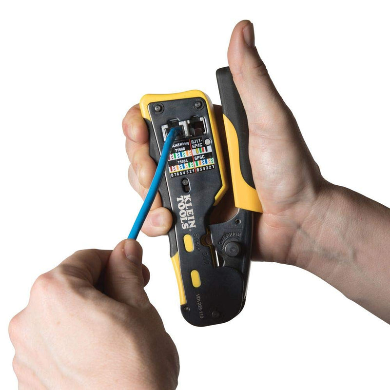 Klein Tools VDV226-110 Wire Crimper / Wire Cutter / Wire Stripper Pass-Thru Modular All-in-One Tool for Video, Telecom, Datacom and more - LeoForward Australia