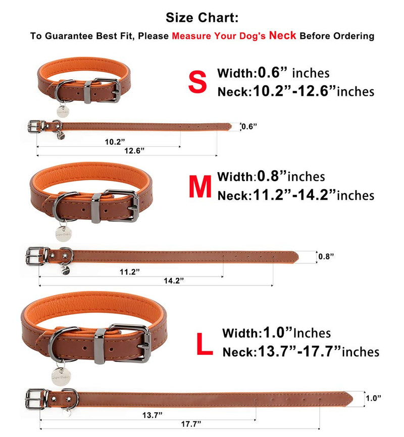 SuperBuddy Genuine Leather Dog Collar Adjustable & Durable Soft Padded Pet Collars for Puppy,Small and Medium and Large Dogs S:Neck 10.2"-12.6" Brown - LeoForward Australia