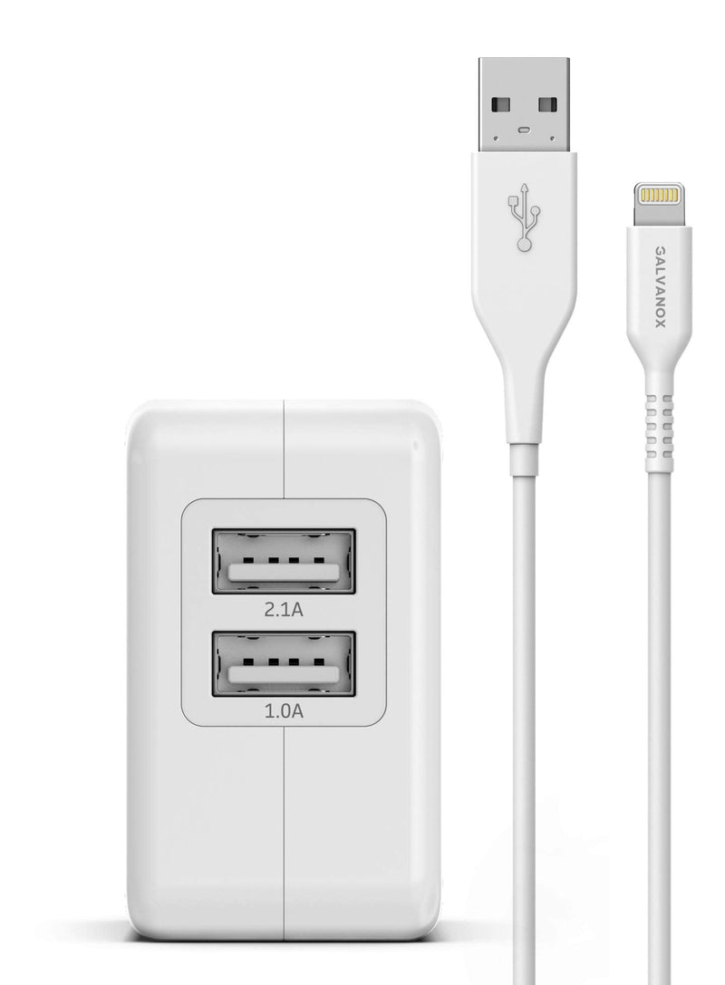  [AUSTRALIA] - Galvanox (Apple MFi Certified) iPhone Charger Cable (5ft) with 17W Power Adapter - Lightning to USB Charging Cord Plus Dual USB-Port Wall Plug (for iPhone 7/8/X/XR/XS/11/12/13/14 Pro Max)