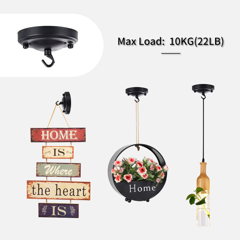  [AUSTRALIA] - 【Upgraded Version】Light Canopy Kit Black, Vintage Chandelier Ceiling Plate, Retro Light Canopy, Iron Chandelier Canopy with Hook for Pendant Light or Chandelier, Max Load 22LBS, Plant Hanger
