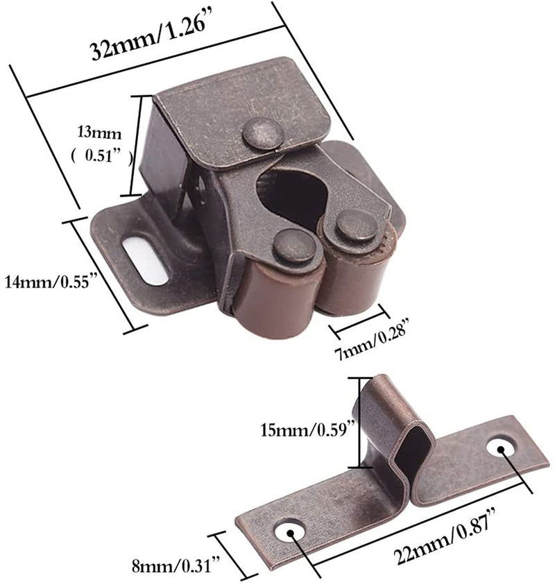  [AUSTRALIA] - XMHF 10 Pcs Double Roller Catch Cupboard Cabinet Door Latch Home Kitchen Tools Copper Tone