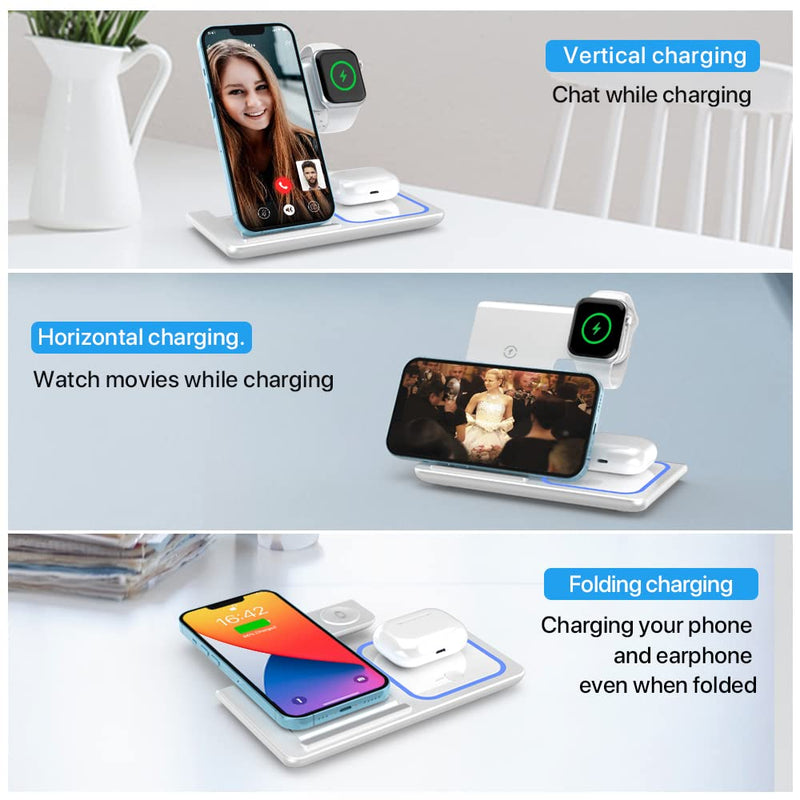  [AUSTRALIA] - Wireless Charger,MILDILY 3 in 1 Wireless Charging Station for Apple iPhone/iWatch/Airpods, iPhone 14,13,12,11 (Pro, Pro Max)/XS Max/XR/XS/X/8(Plus), iWatch 7/6/SE/5/4/3/2,AirPods 3/2/pro(White white