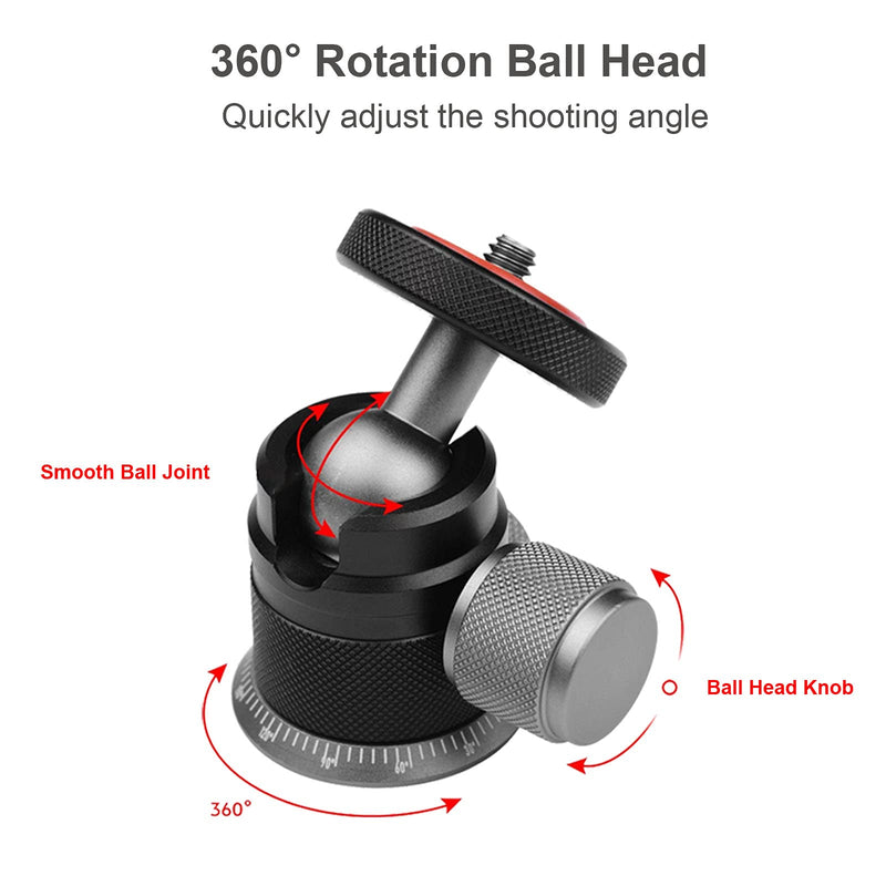  [AUSTRALIA] - ZweiFuch Camera Tripod Mini Ball Head with 1/4" Hot Shoe Mount Adapter 360° Pan Camera 90° tilt Ball Adapter for Monopod, DSLR, Phone, Gopro, Max Load 6.6lbs/3kg 1004