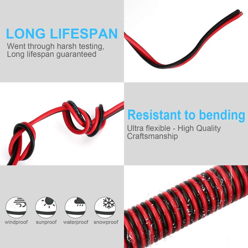  [AUSTRALIA] - AOTORUA 100FT 16/2 Gauge Red Black Cable Hookup Electrical Wire, 16AWG 2 Conductor 2 Color Flexible Parallel Zip Wire LED Strips Extension Cord 12V/24V DC Cable for LED Ribbon Lamp Tape Lighting