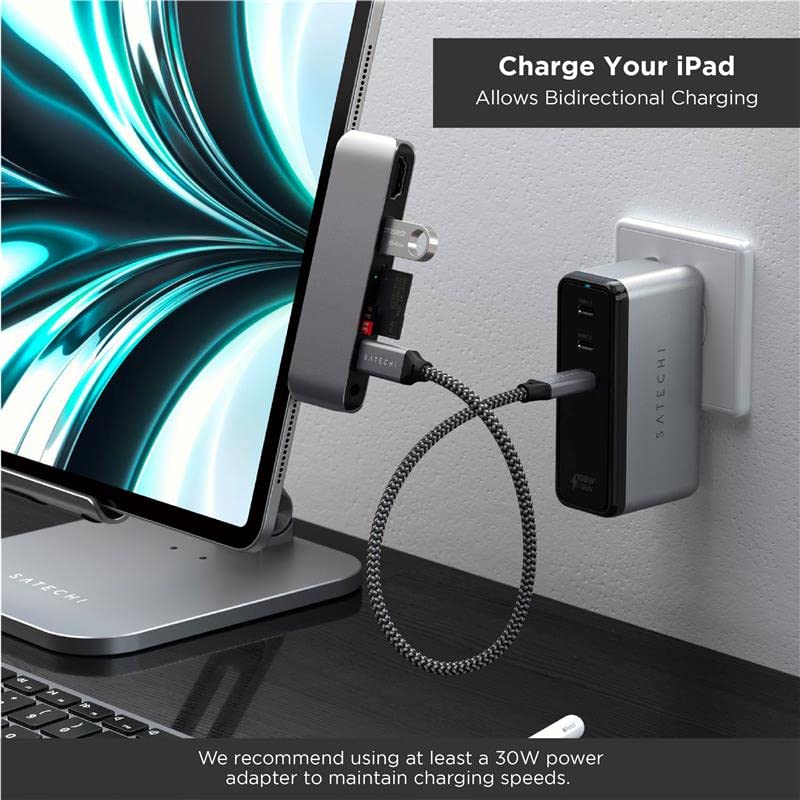  [AUSTRALIA] - Satechi Aluminum USB-C Mobile Pro SD Adapter with USB-C PD Charging, 4K HDMI, USB 3.0, Micro/SD Card Readers & 3.5mm Headphone Jack - Compatible with 2022 iPad Air M1, 2021 iPad Pro M1