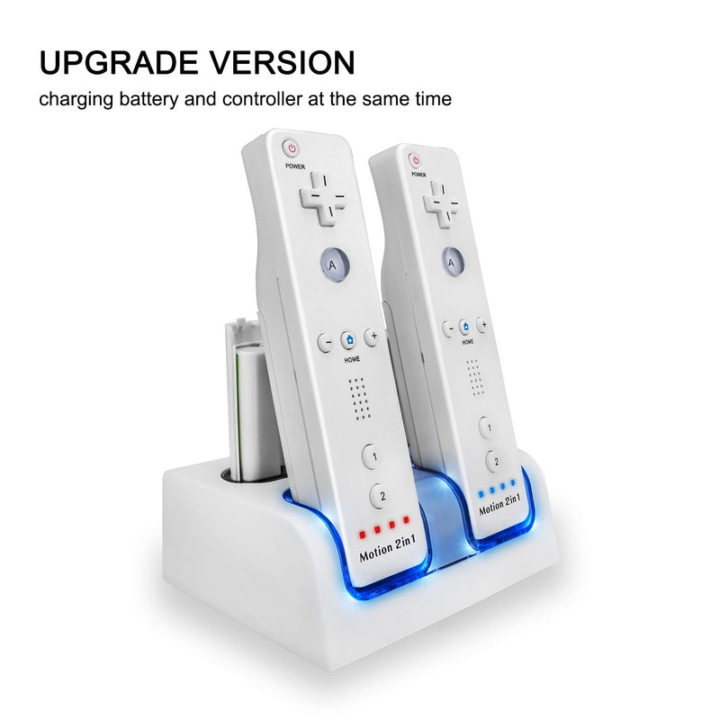  [AUSTRALIA] - 4 Ports Charging Station for Wii Remotes, TechKen Controller Charger Dock Station with 4 Bonus 2800mAh Rechargeable Batteries (Updated Version) white, 4 charging ports