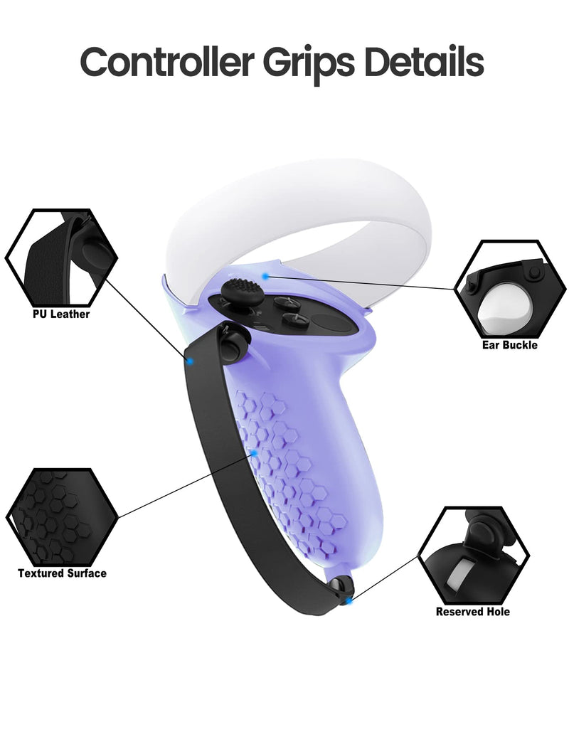  [AUSTRALIA] - Protective Cover for Oculus/Meta Quest 2 Accessories, Silicone Controllers Grip Cover Protector, Soft Shell Skin with Face Cover and Lens Cover by Gwyoneaon (Purple) purple