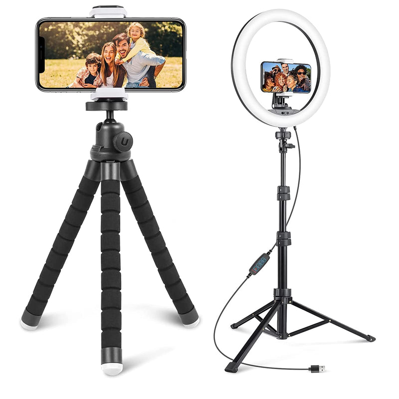  [AUSTRALIA] - Cell Phone Tripod Stand Bundle with 12'' Selfie Ring Light with 62'' Tripod Stand, LED Lighting with Phone Stand for Video Recording, Compatible with Cell Phones and Cameras