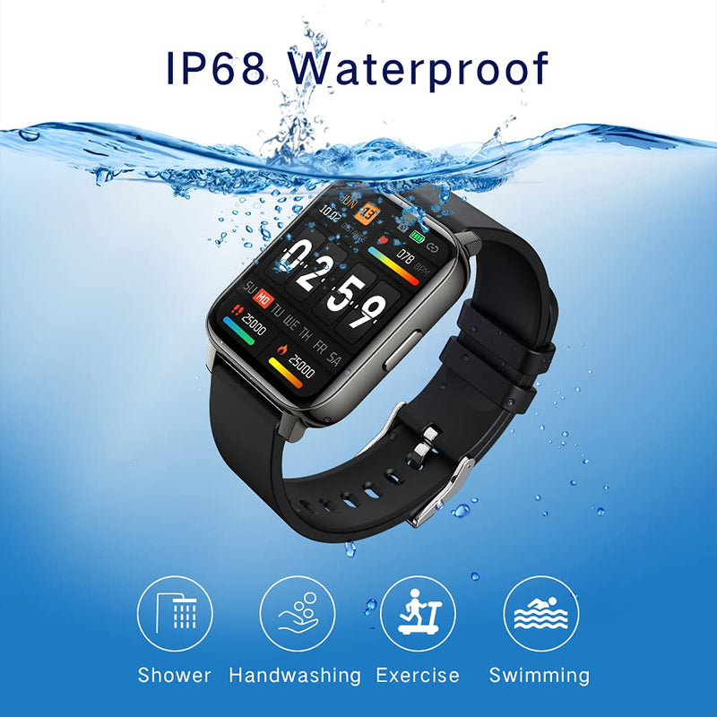  [AUSTRALIA] - Smart Watch, 1.69'' Touch Screen Fitness Tracker Watches for Men Women, IP68 Waterproof Smartwatch with Heart Rate Monitor, Sleep Monitor, Pedometer, Stopwatch Activity Tracker for Android/iOS Black