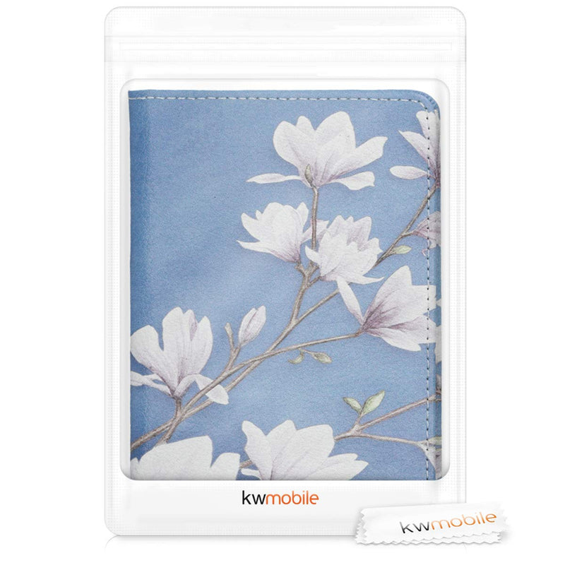  [AUSTRALIA] - kwmobile Registration and Insurance Holder - Car Document Holder for Vehicle Documents and Cards - PU Leather with Design - Magnolias Taupe/White/Blue Grey