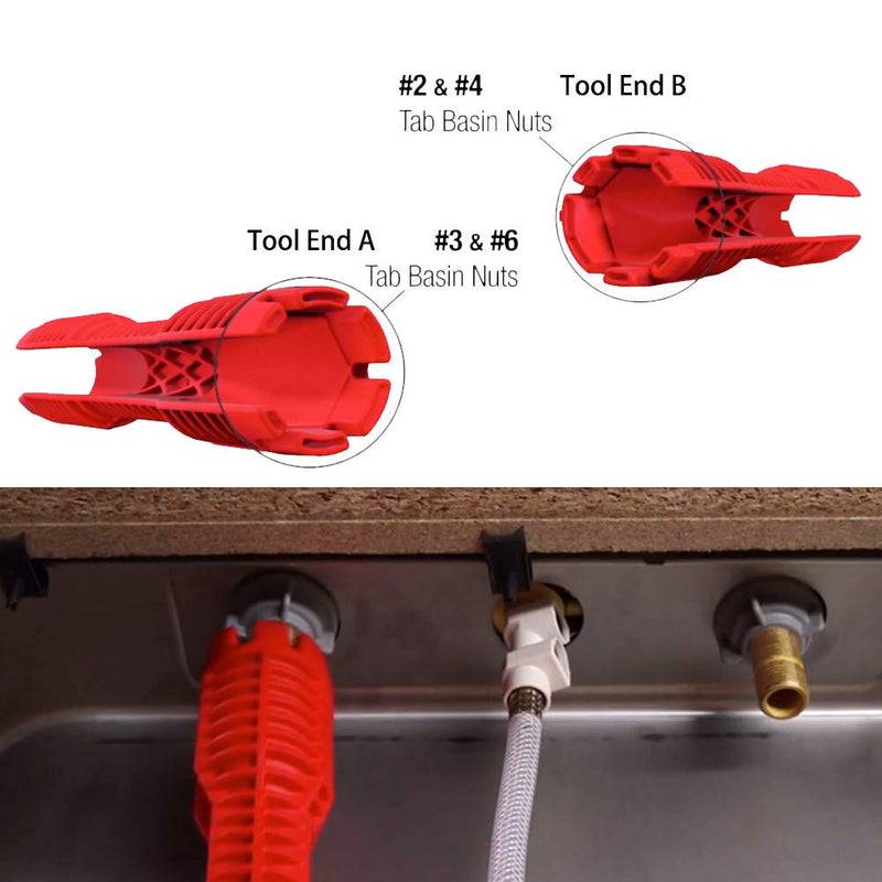  [AUSTRALIA] - WREOW （8 in 1）Multifunctional Faucet Wrench Tool,Double Head Sink Installer Tool Water Pipe Spanner Tackle For Plumbers And Homeowners (red) Red