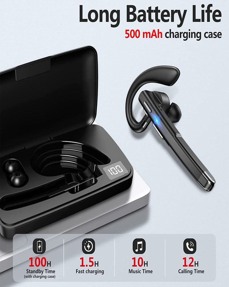  [AUSTRALIA] - Bluetooth Wireless Earpiece for Cell Phones, 2022 New Super Light Hands-Free 100H Bluetooth 5.2 Headset with Mic for Truck Driving Single Ear Wireless Earphones with Charging Case for Smartphone 520-1-NEW