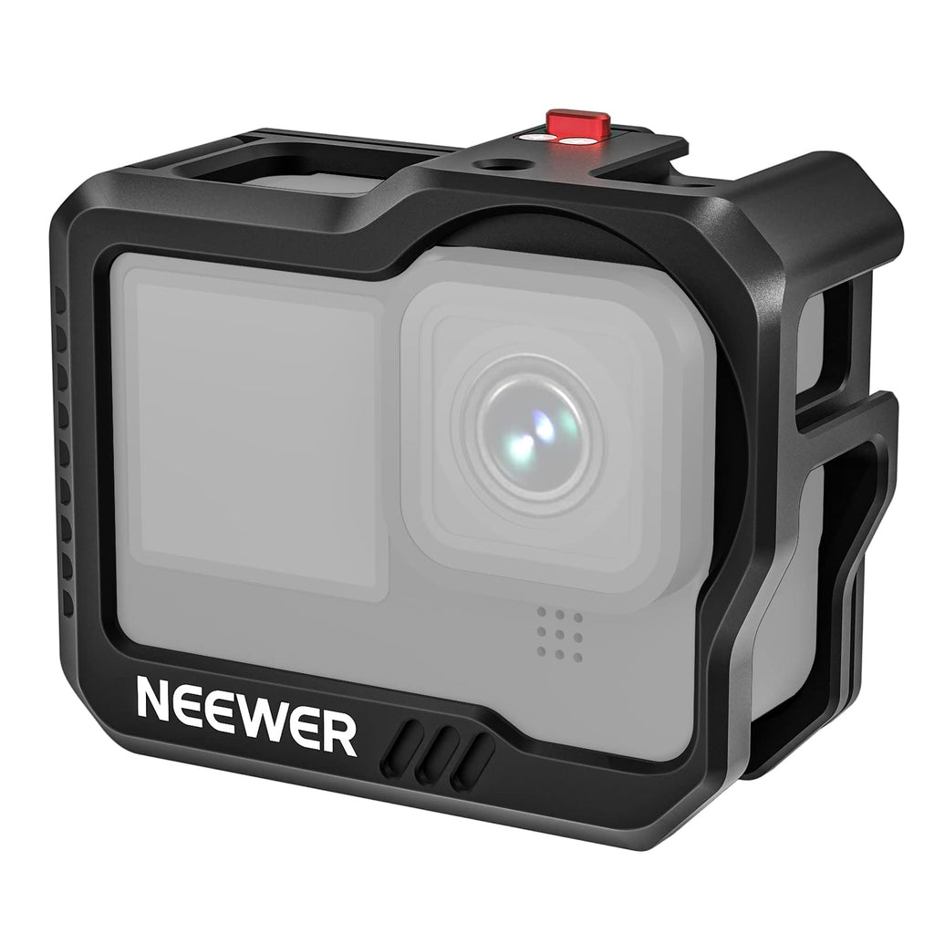  [AUSTRALIA] - NEEWER Hero11 Cage / Hero10 Cage / Hero9 Vlog Cage, All Metal Form Fitting Video Cage with 1/4" Threads & Cold Shoes, Supports Max Lens Mod, Compatible with GoPro SmallRig Accessories (ST46)