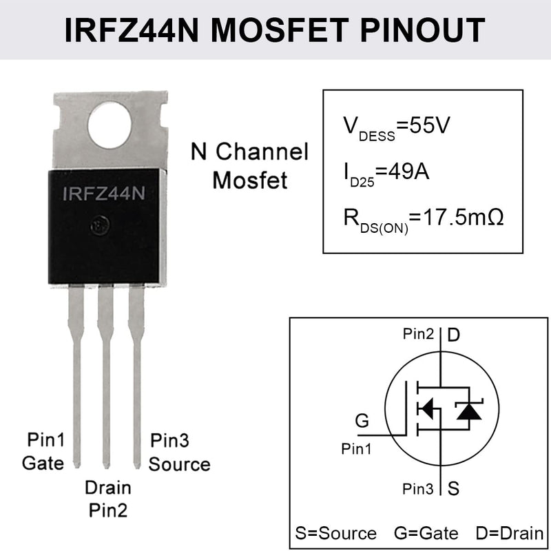  [AUSTRALIA] - DAOKAI IRFZ44N Transistor N-Channel Rectifier Power MOSFET Transistors 55V 49A 3-Pin Transistor Power TO220 for Electronic Experiments (Pack of 20)