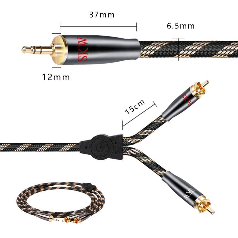  [AUSTRALIA] - SKW Audiophile Single Crystal Copper Audio Cable 3.5mm Male to 2 RCA Male Audio Auxiliary Stereo Y Splitter Adapter Cable (9.8ft/3M, Black) 9.8ft/3M
