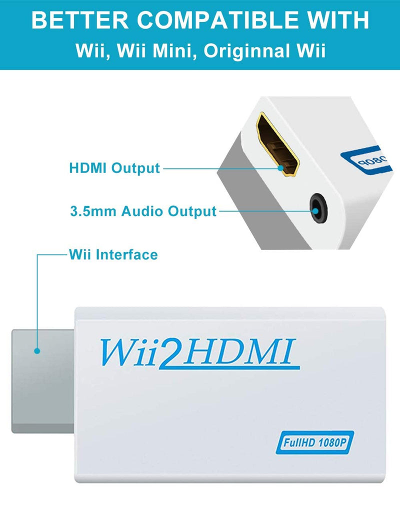  [AUSTRALIA] - Wii to HDMI Converter 1080P with High Speed Wii HDMI Cable, Wii HDMI Adapter with 3,5mm Audio Jack&HDMI Output Compatible with Wii, Wii U, HDTV, Supports All Wii Display Modes 720P, NTS