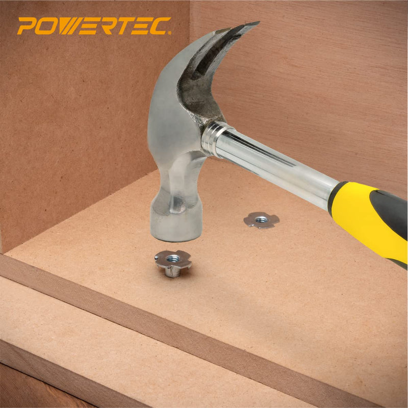  [AUSTRALIA] - POWERTEC QTN1102 4 T 50 Pack | Pronged Tee Nut ¼ Inch-20 & 9/16-Inch – Threaded Inserts for Climbing Holds and Wood Working, 1/4"-20 x 9/16", 50PK 9/16"
