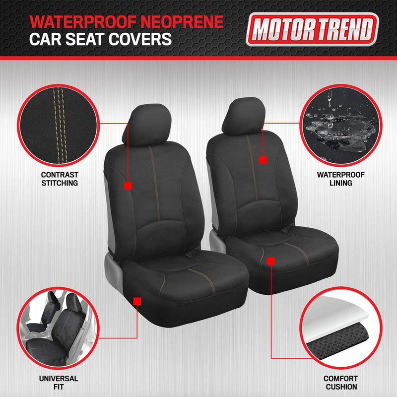  [AUSTRALIA] - BDK Motor Trend Waterproof Car Seat Covers for Front Seats Only – Comfortable Neoprene Protection with Two-Tone Stitching, Easy to Install, Universal Fit for Most Cars Trucks Vans and SUVs Beige Stitching