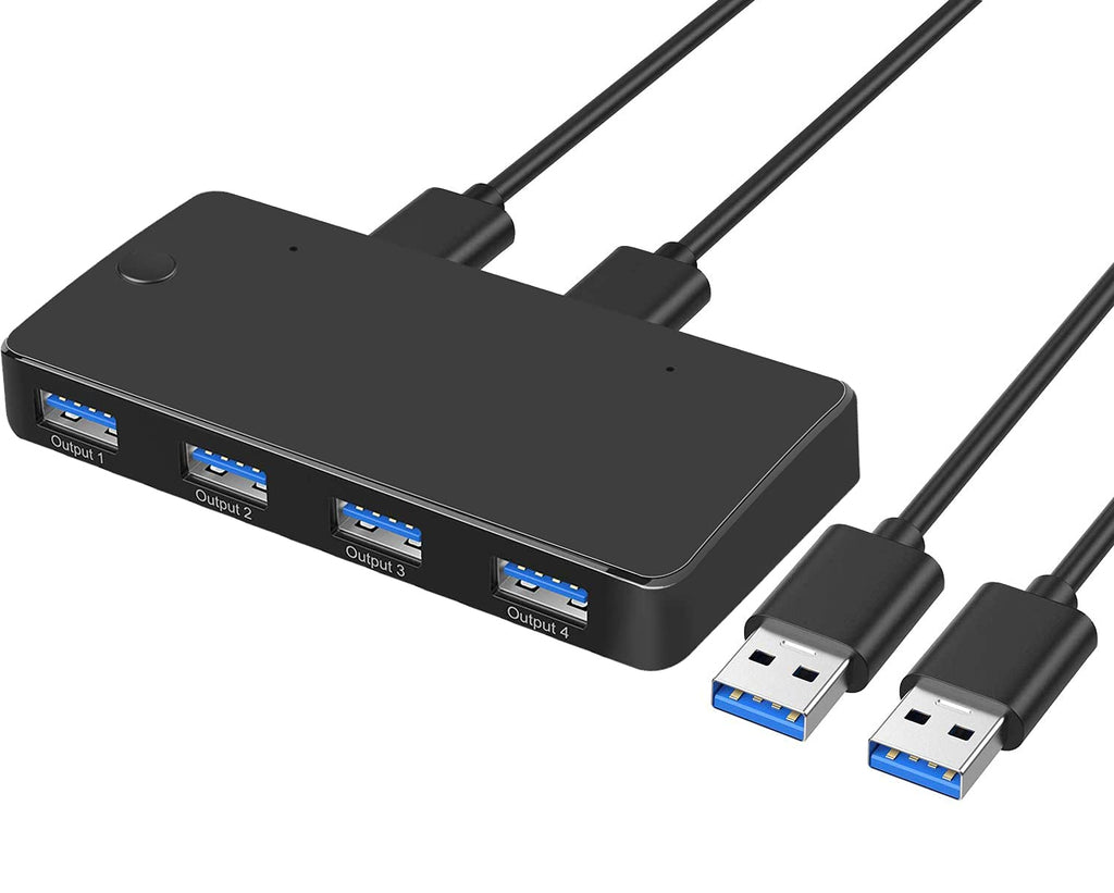  [AUSTRALIA] - USB 3.0 Switch Selector 4 Port 2 Computers Sharing Peripheral Switcher Adapter Hub for PC Printer Scanner Mouse Keyboard with One Button Switch and 2 USB Cable and 1 Charging Cable